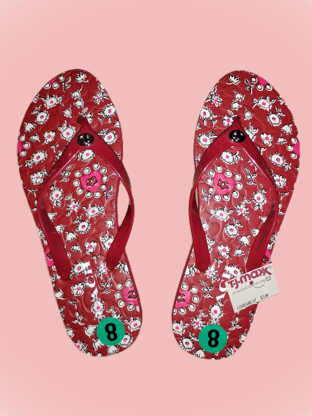 Coach Red Floral Flip Flops - Size 8